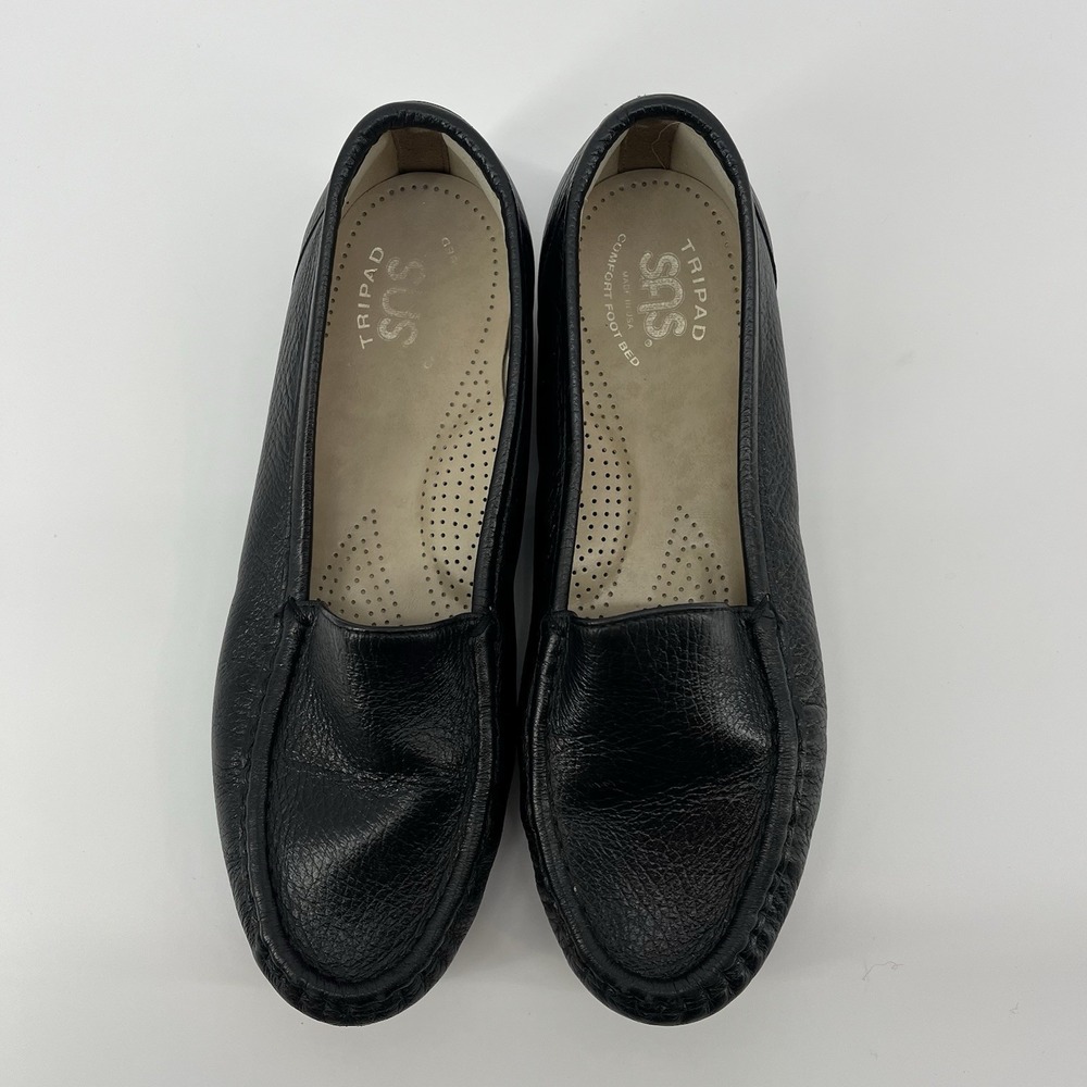 SAS Tripad Comfort Handcrafted Leather Low Wedge Loafer Shoe Sz 7W Black - Picture 6 of 7
